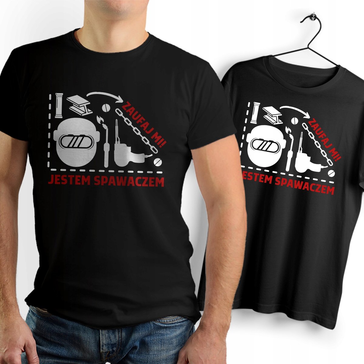 Koszulka Męska Czarna dla Spawacza Bawełniana T-shirt Trwały Nadruk