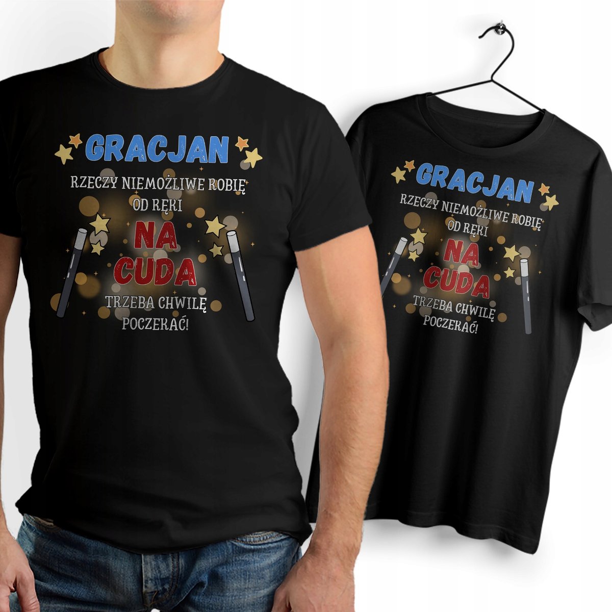 Koszulka Męska Czarna Dla Gracjana T-Shirt Podkoszulek Nadruk Na Prezent