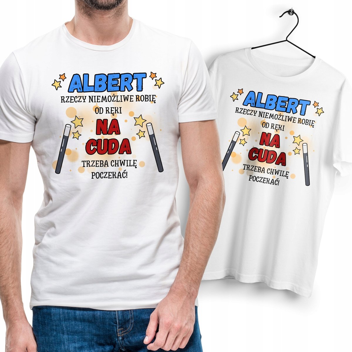 Koszulka Męska Biała Dla Alberta T-Shirt Podkoszulek Nadruk Na Prezent