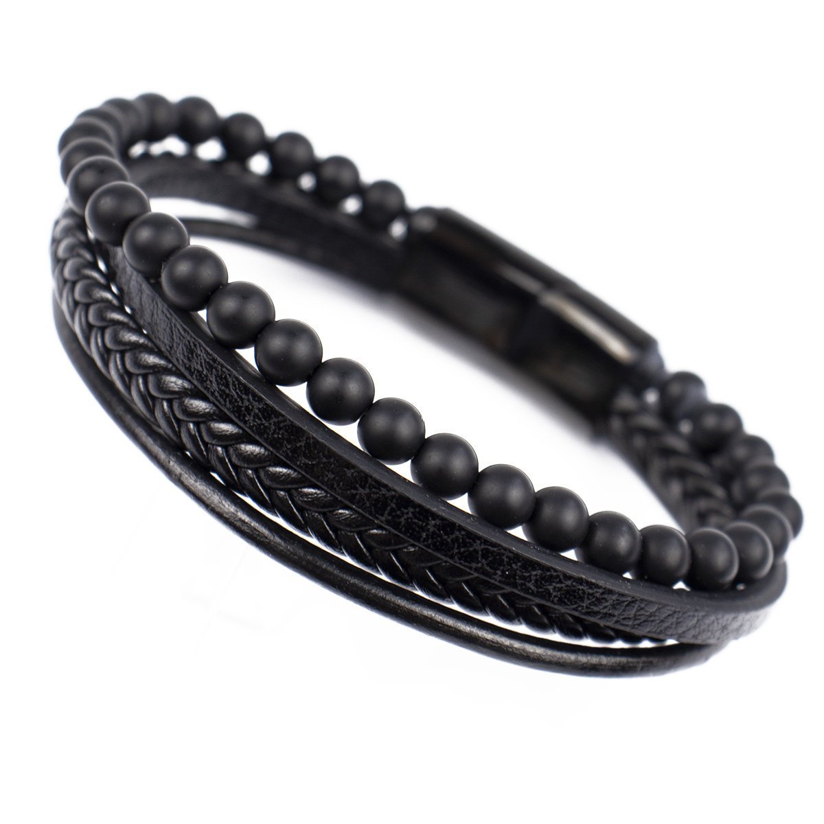 BRANSOLETKA KORALIKI STAL SZLACHETNA 316L SKÓRA