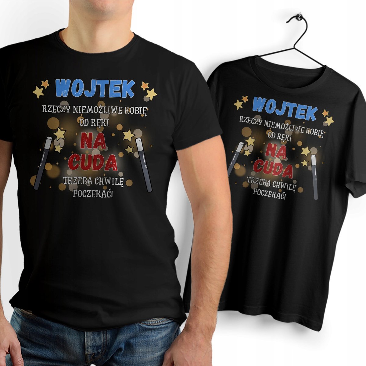 Koszulka Męska Czarna Dla Wojtka T-Shirt Podkoszulek z Nadrukiem Prezent