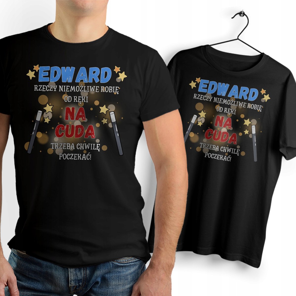 Koszulka Męska Czarna Dla Edwarda T-Shirt Podkoszulek Nadruk na Prezent