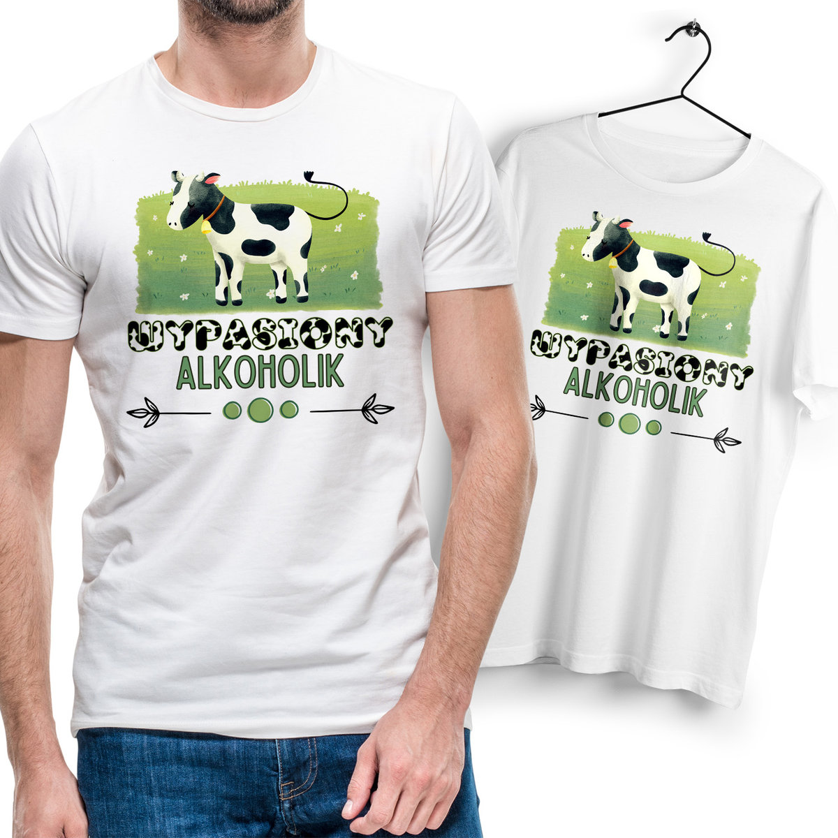 Koszulka Męska Biała dla Alkoholika Bawełniana T-shirt Trwały Nadruk