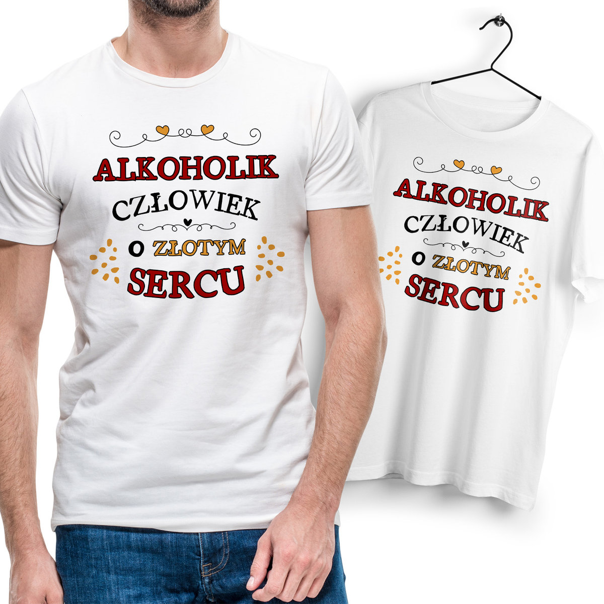 Koszulka Męska Biała dla Alkoholika Bawełniana T-shirt Trwały Nadruk