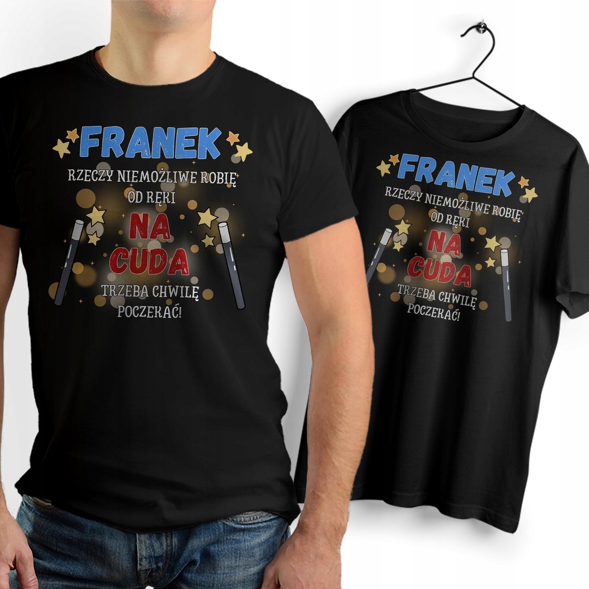 Koszulka Męska Czarna Dla Franka T-Shirt Podkoszulek z Nadrukiem Na Prezent