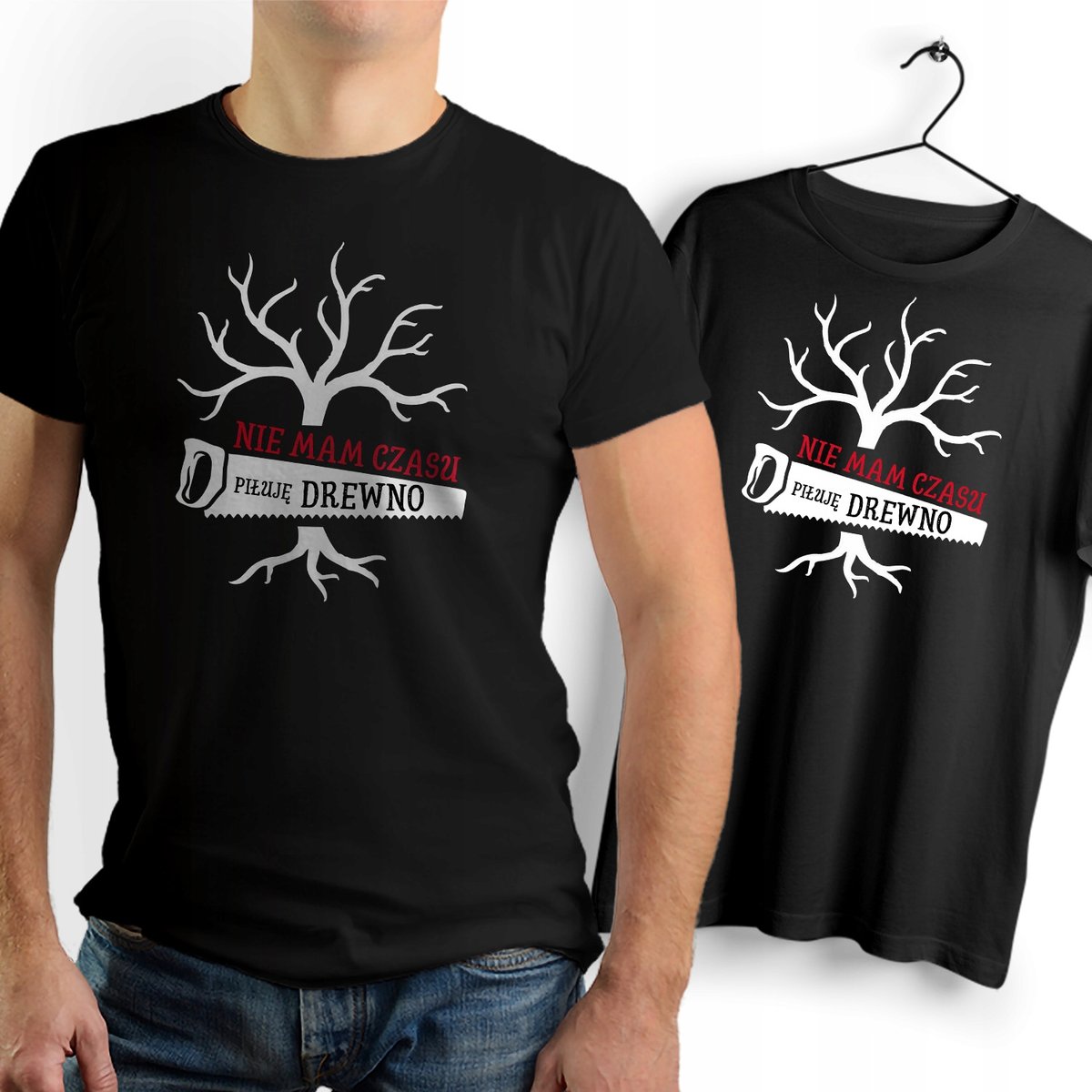 Koszulka Męska Czarna dla Stolarza Bawełniana T-shirt Trwały Nadruk