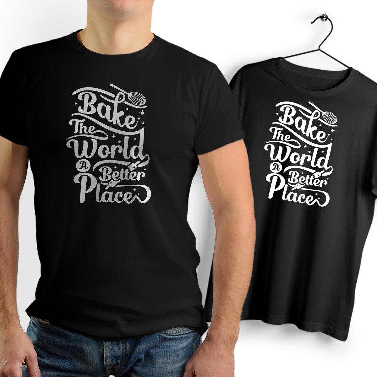 Koszulka Męska Czarna dla Piekarza Bawełniana T-shirt Trwały Nadruk