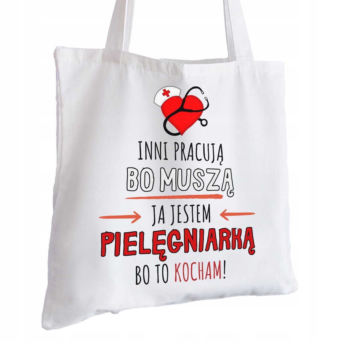 Torba Bawełniana biała dla Pielęgniarki Prezent ekologiczna Trwały Nadruk