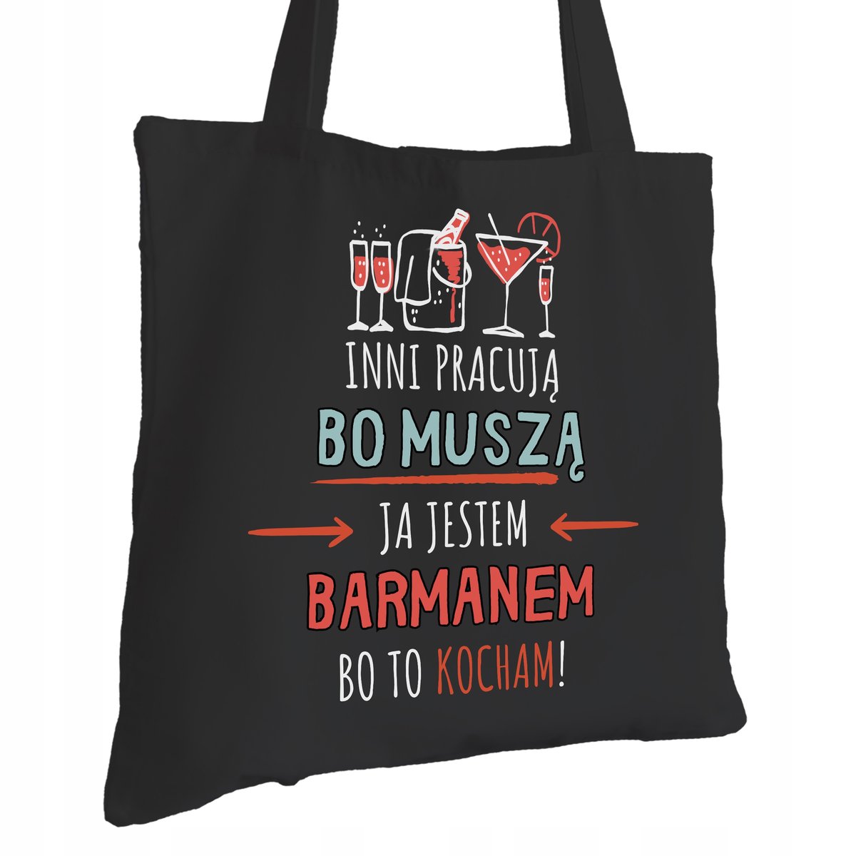 Torba Bawełniana dla Barmana Czarna Na Prezent ekologiczna Trwały Nadruk