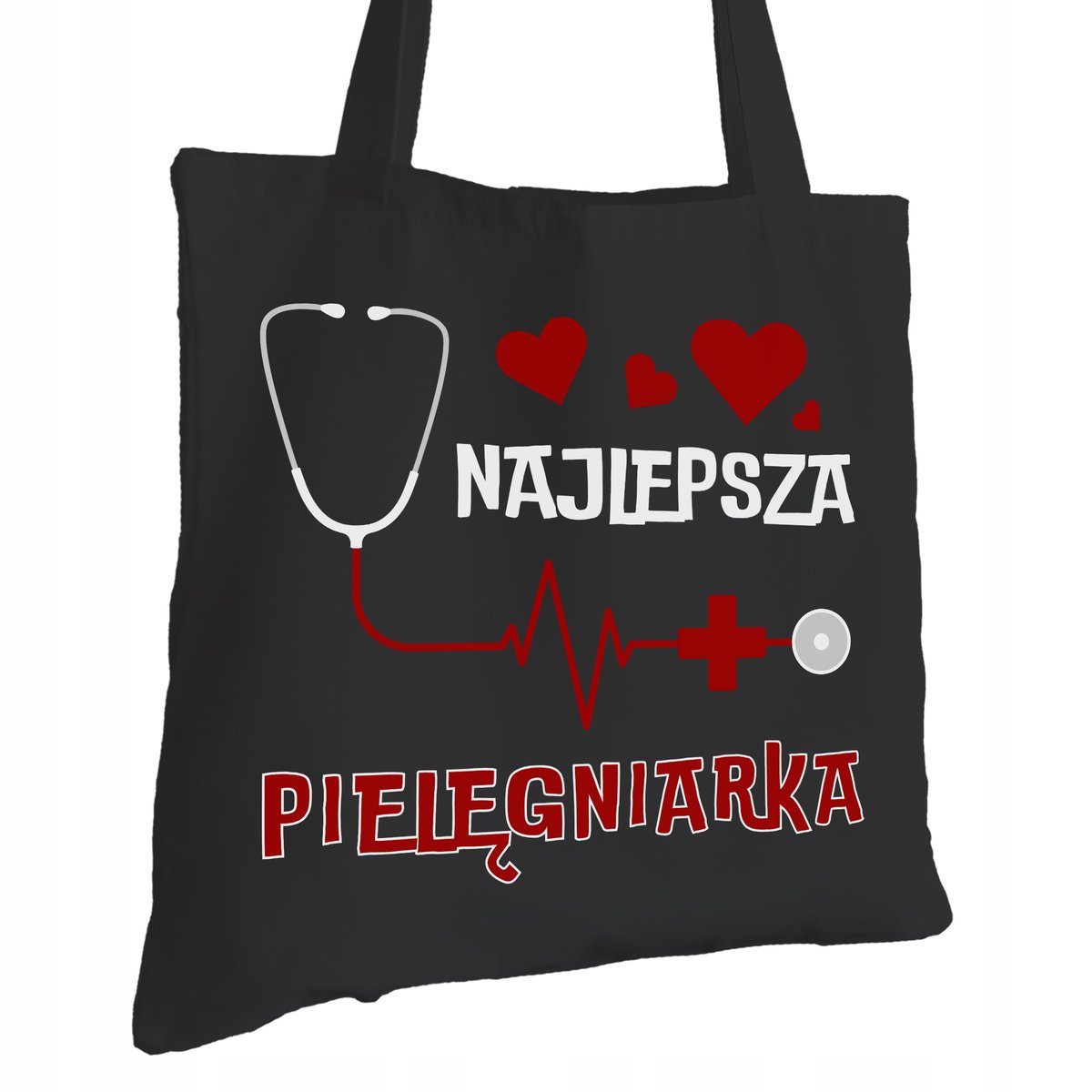 Torba Bawełniana dla Pielęgniarki Czarna Prezent ekologiczna Trwały Nadruk