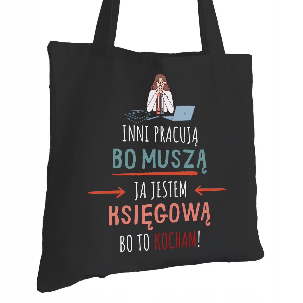 Torba Bawełniana dla Księgowej Czarna Na Prezent ekologiczna Trwały Nadruk