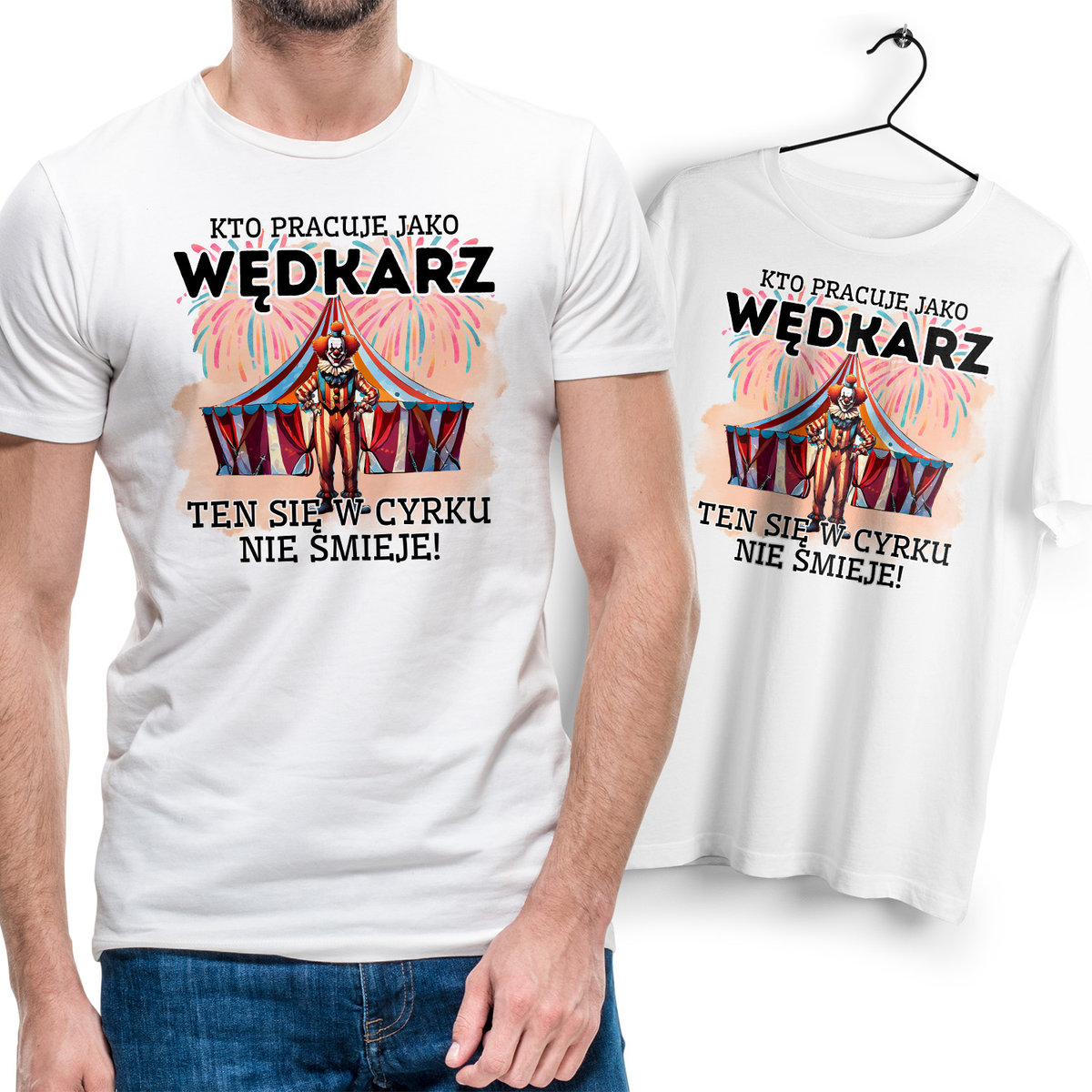 Koszulka Męska Biała dla Wędkarza Bawełniana T-shirt Trwały Nadruk