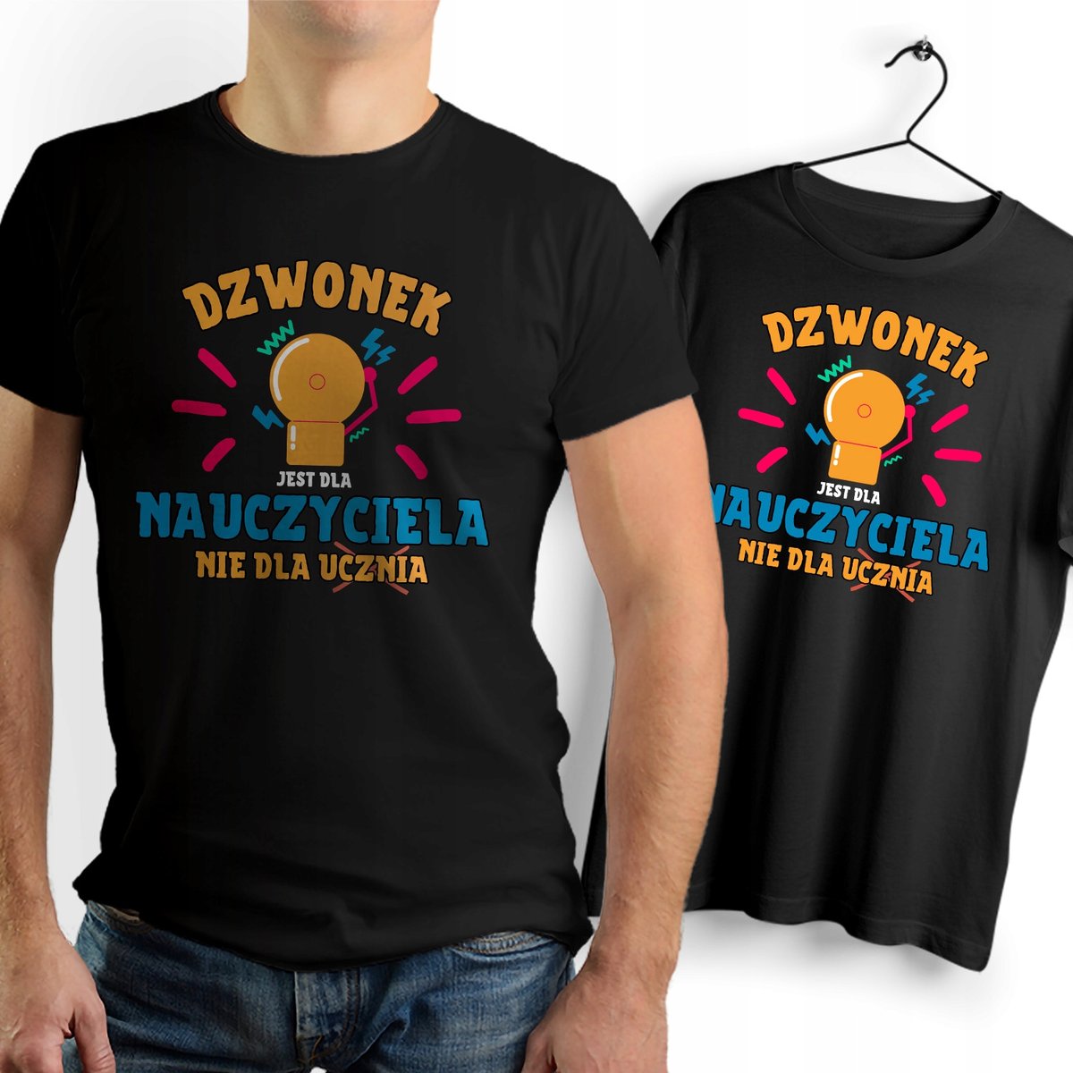 Koszulka Męska Czarna dla Nauczyciela Bawełniana T-shirt Trwały Nadruk