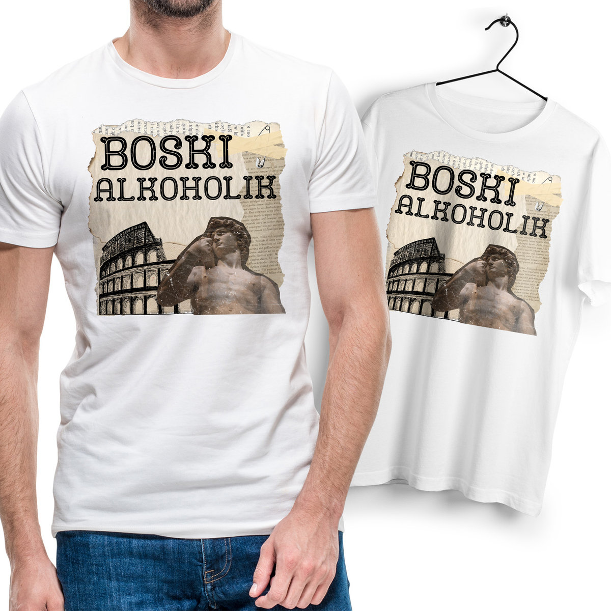 Koszulka Męska Biała dla Alkoholika Bawełniana T-shirt Trwały Nadruk