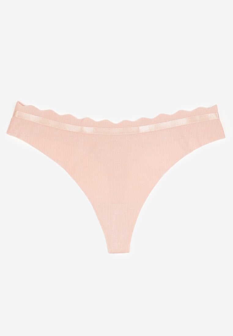 Różowe Prążkowane Majtki Stringi z Bawełny Tesivia