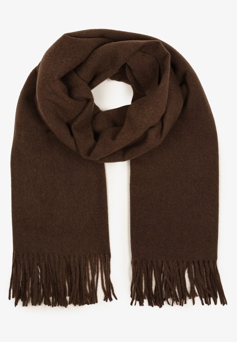 Ciemnobrązowy Szalik z Wiskozą Bawełną i Frędzlami Siathlin