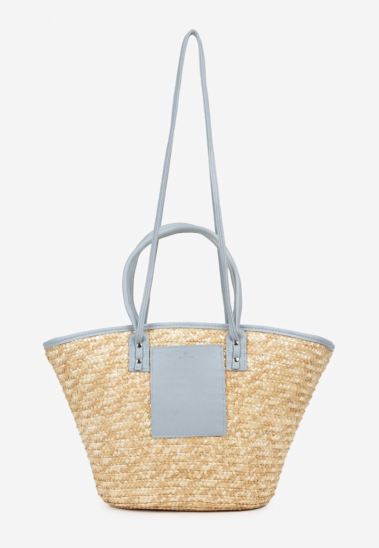 Niebiesko-Beżowa Duża Torebka na Ramię w Stylu Boho z Ozdobnymi Wstawkami Gnobbia