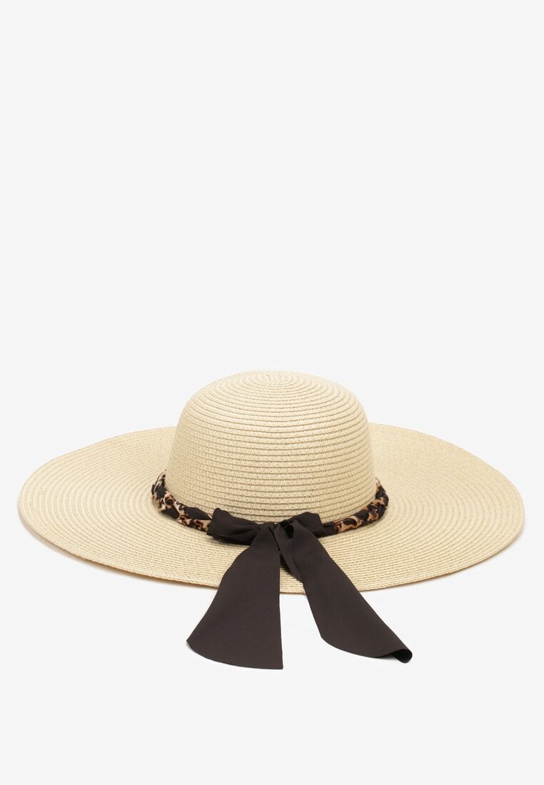 Czarno-Beżowy Kapelusz ze Splecioną Apaszką Boho z Naturalnej Plecionki Aielis