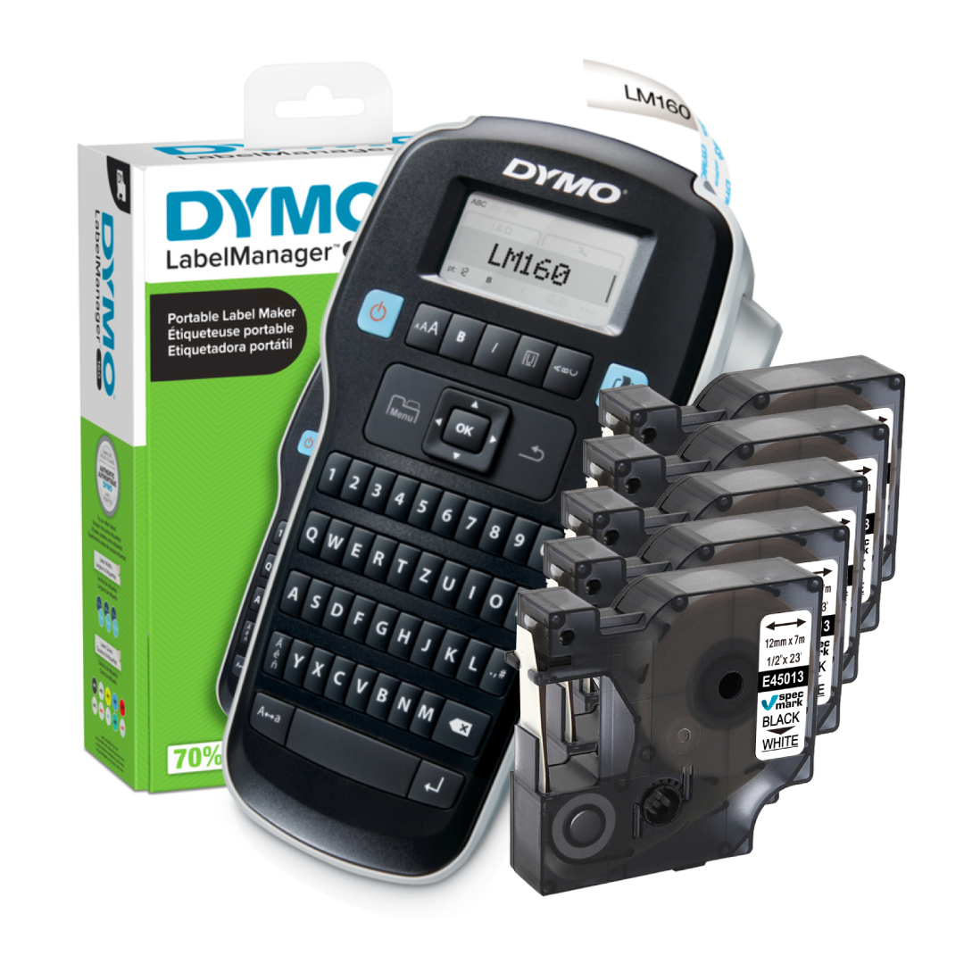 Drukarka etykiet DYMO LabelManager 160 180dpi / do 12mm / z 5 szt. taśma D1-45013 w zestawie