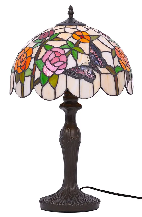 Witrażowa lampa stołowa z motywem kwiatów - 6X A656 E9-G87