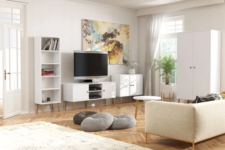 Komplet białych mebli do salonu z szafą S2-S65
