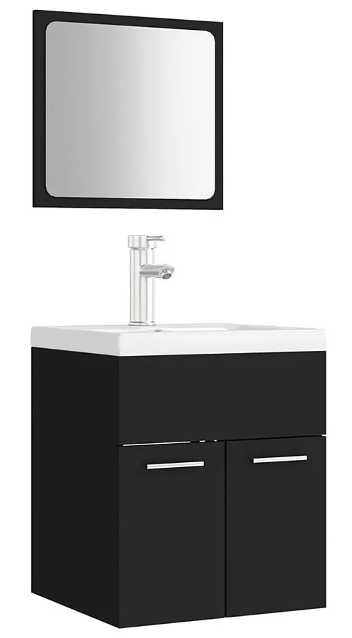 Czarna szafka łazienkowa z umywalką i lustrem - Coda 4X