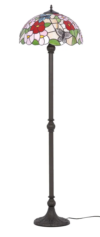 Kolorowa lampa stojąca z witrażowym kwiatowym kloszem - 27X A666 H6-W14