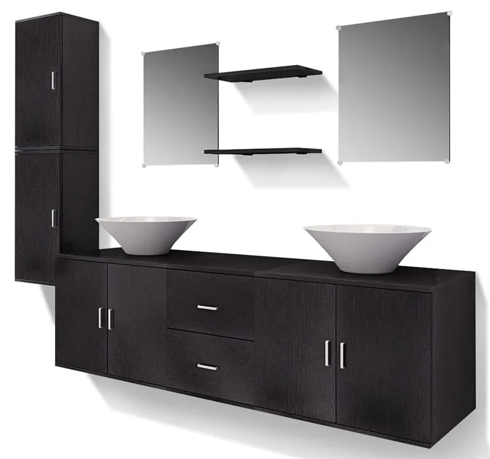 Czarny 9 elementowy zestaw podwieszanych mebli łazienkowych L6-E93