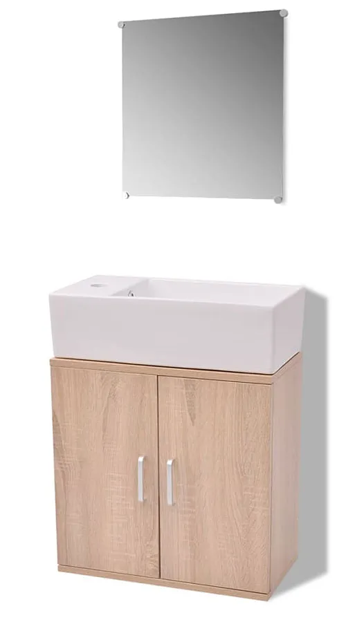 Beżowy 3-elementowy zestaw do łazienki z umywalką A0-H35