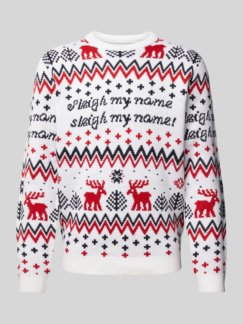 Sweter z dzianiny z wyhaftowanym motywem i napisem model ‘XMAS’