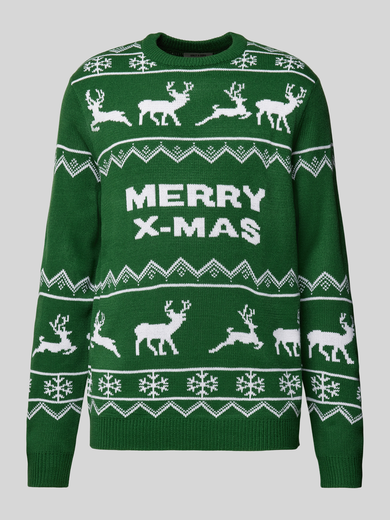 Sweter z dzianiny z wyhaftowanym motywem i napisem model ‘XMAS’