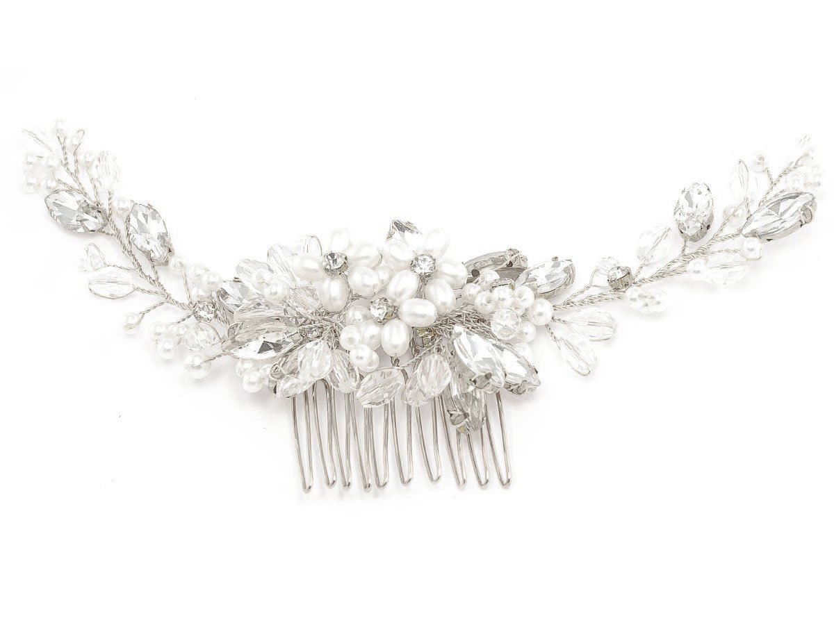 OZDOBA do włosów ŚLUBNA grzebyk PEREŁKI cyrkonie