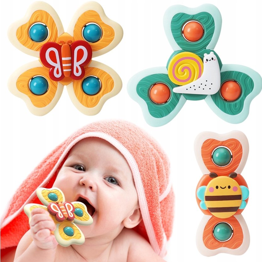 ZABAWKA DLA DZIECKA EDUKACYJNA SENSORYCZNA Z PRZYSSAWKAMI SPINNER 3 SZTUKI