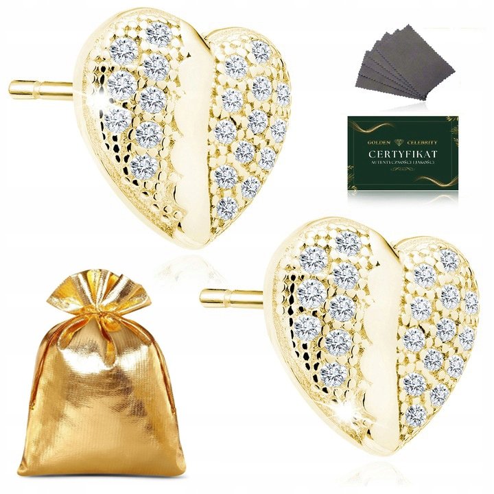 Srebrne Rodowane Kolczyki Serca Z Cyrkoniami Celebrytki Dla Dziewczyny 925