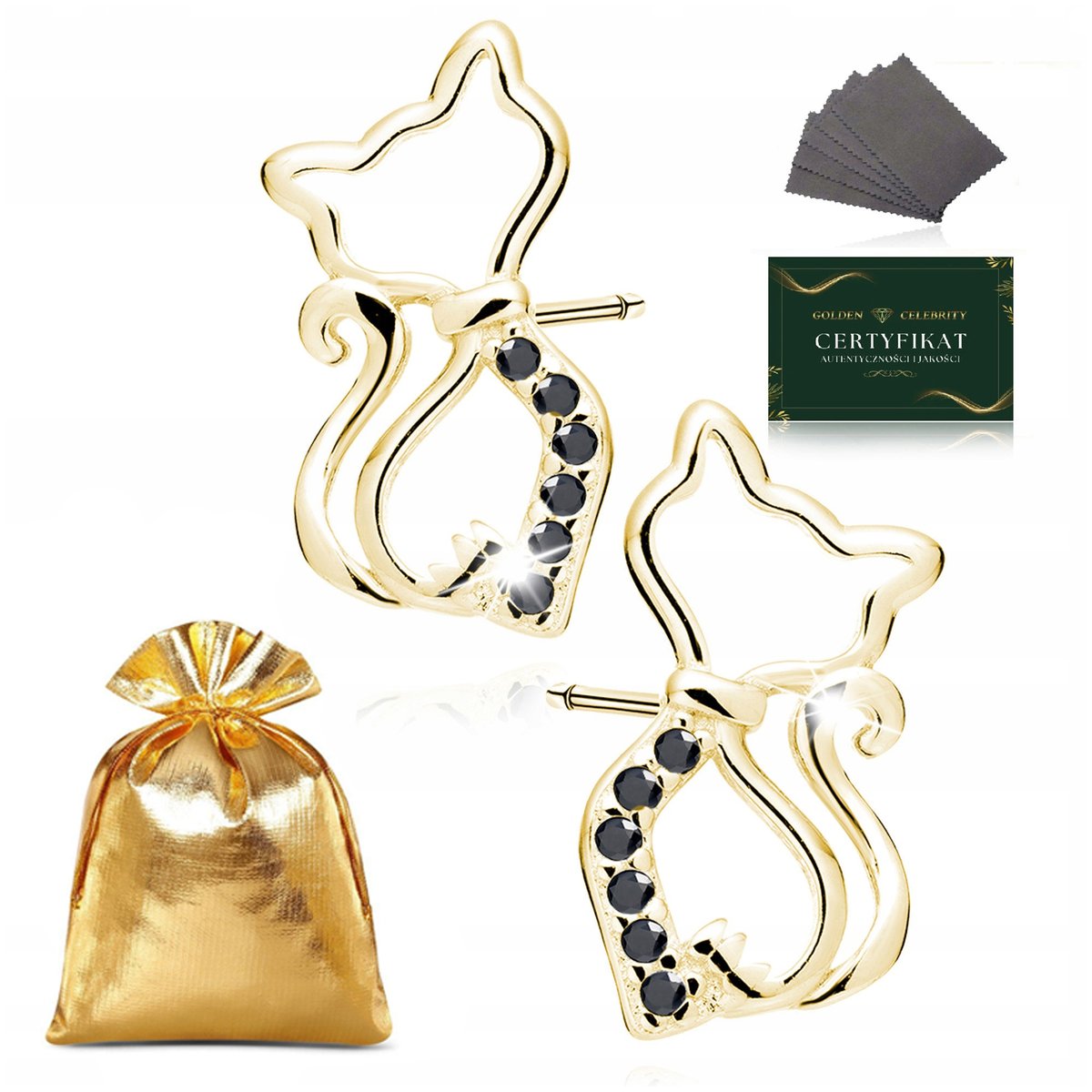 Piękne Pozłacane Kolczyki Kotki Z Cyrkoniami 925 Srebrne Prezent Dla Niej