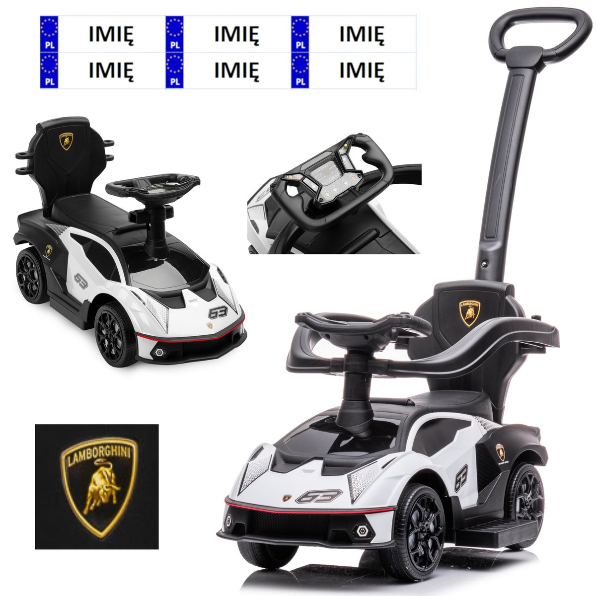 JEŹDZIK 3W1 PCHACZ AUTKO SAMOCHODZIK LAMBORGHINI PREZENT ROCZEK DZIECI