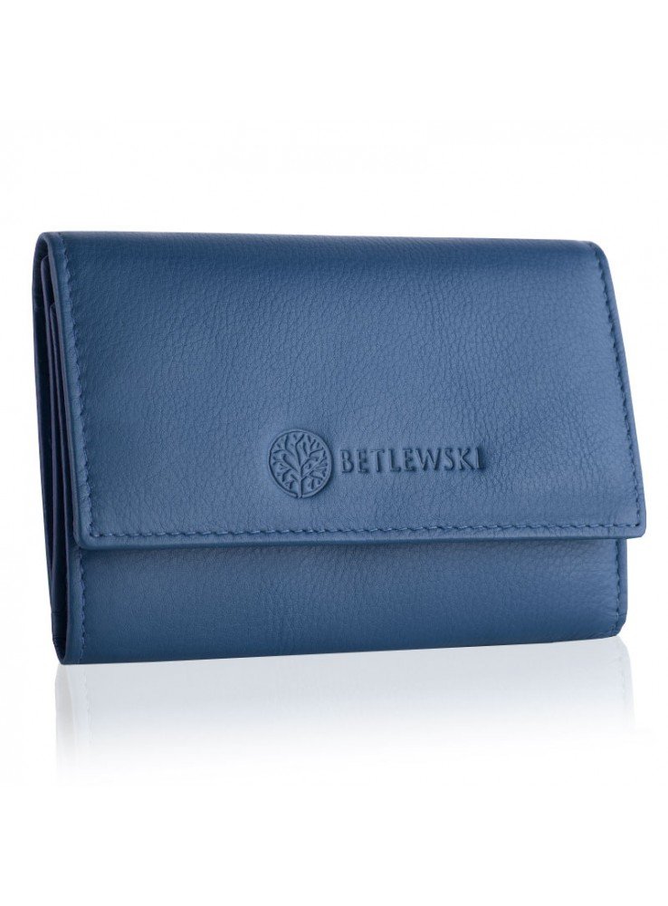 Betlewski, portfel damski miękki, skórzany, niebieski
