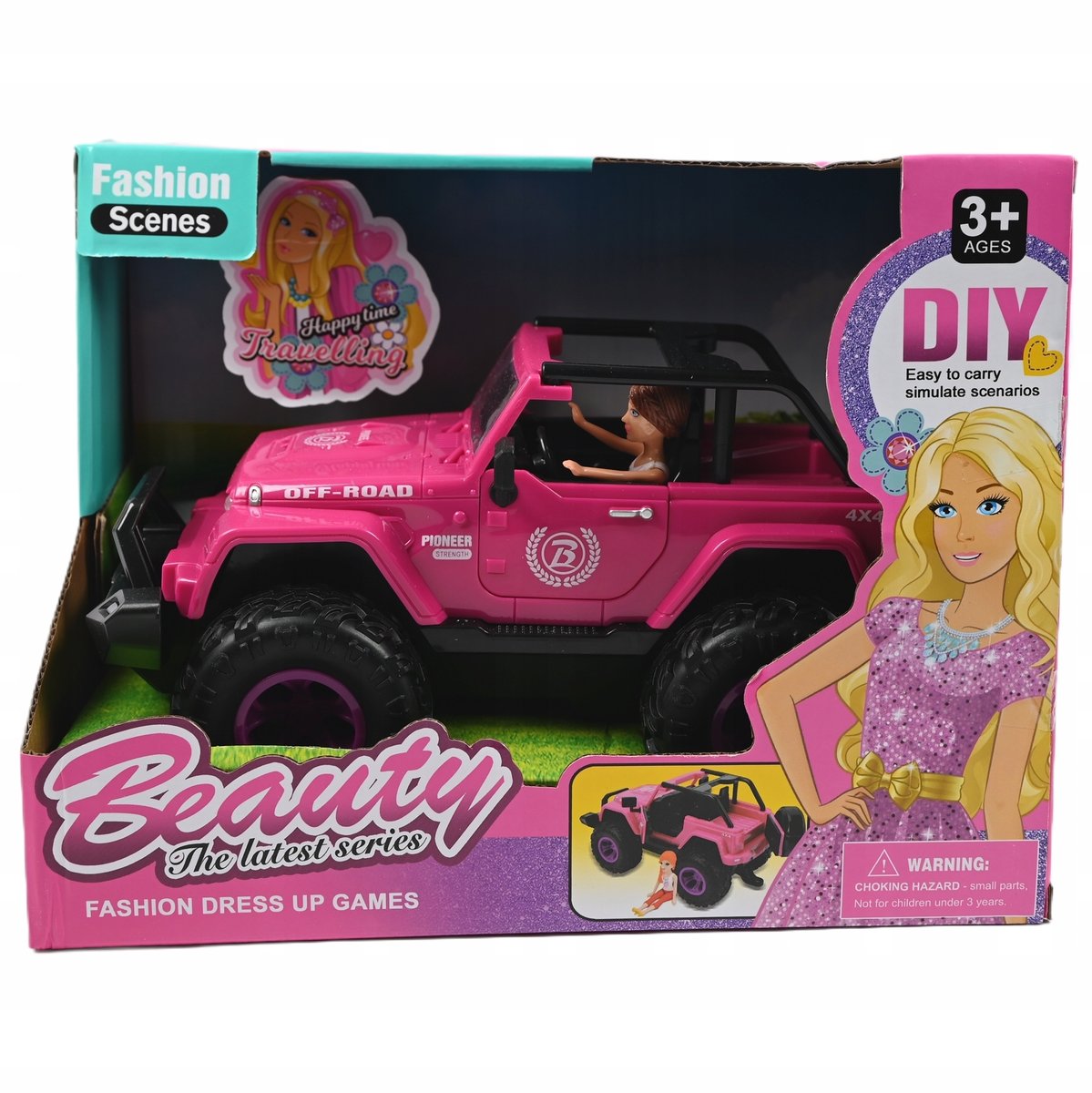 AUTO DLA LALEK RÓŻOWY SAMOCHÓD TERENOWY ZESTAW Z FIGURKĄ MINI LALKA