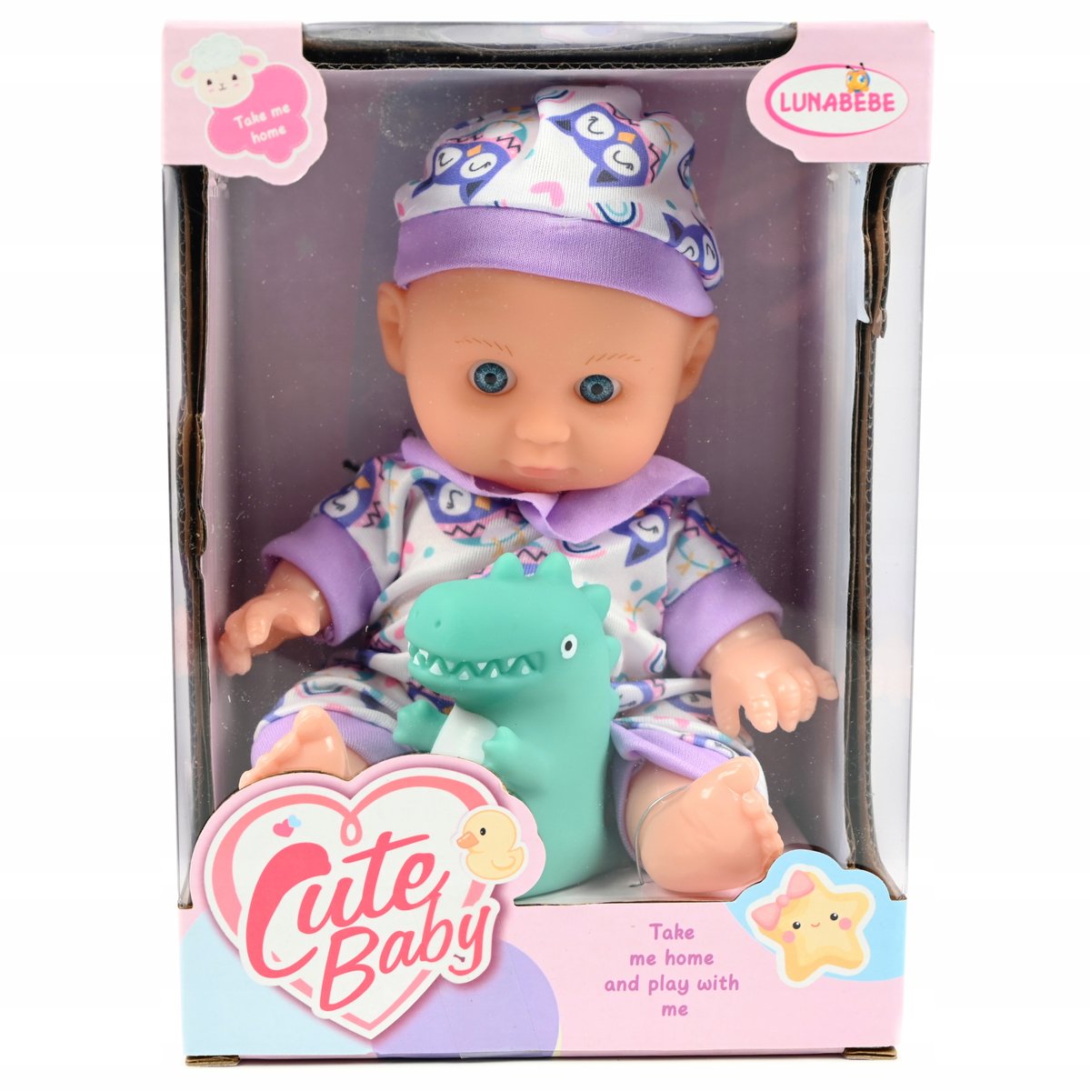 LALKA Z DINOZAUREM BOBAS JAK ŻYWY NOWORODEK NIEMOWLAK W UBRANIU 23CM