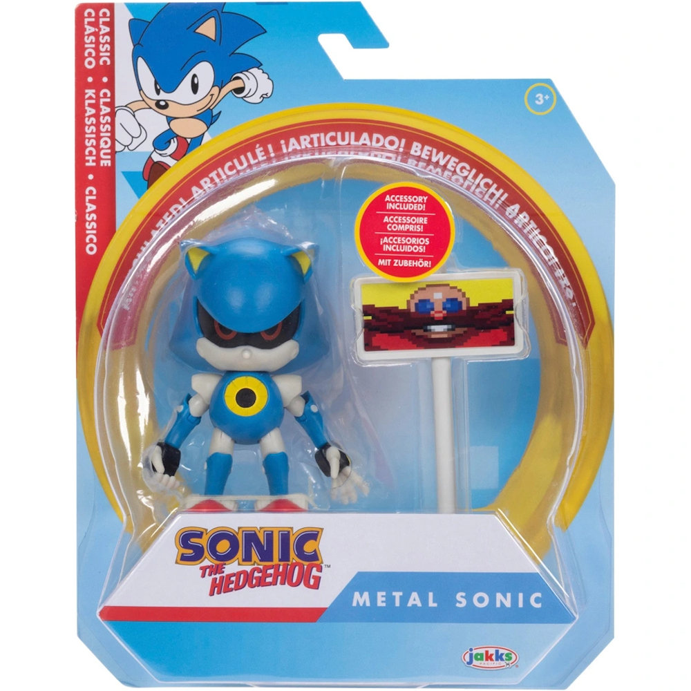 SONIC THE HEDGEHOG RUCHOMA FIGURKA CLASSIC METAL SONIC + ZNAK GOAL POST
