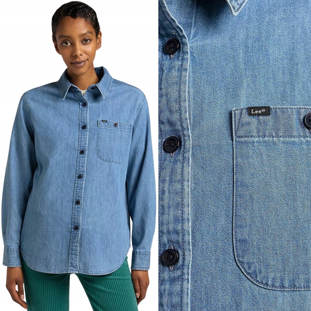 Lee ALL PURPOSE SHIRT Grandpa REGULAR KOSZULA JEANSOWA BLUE DżINS L