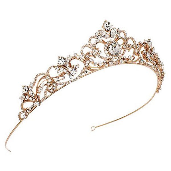 DIADEM ŚLUBNY KORONA kryształy RÓŻOWE ZŁOTO tiara