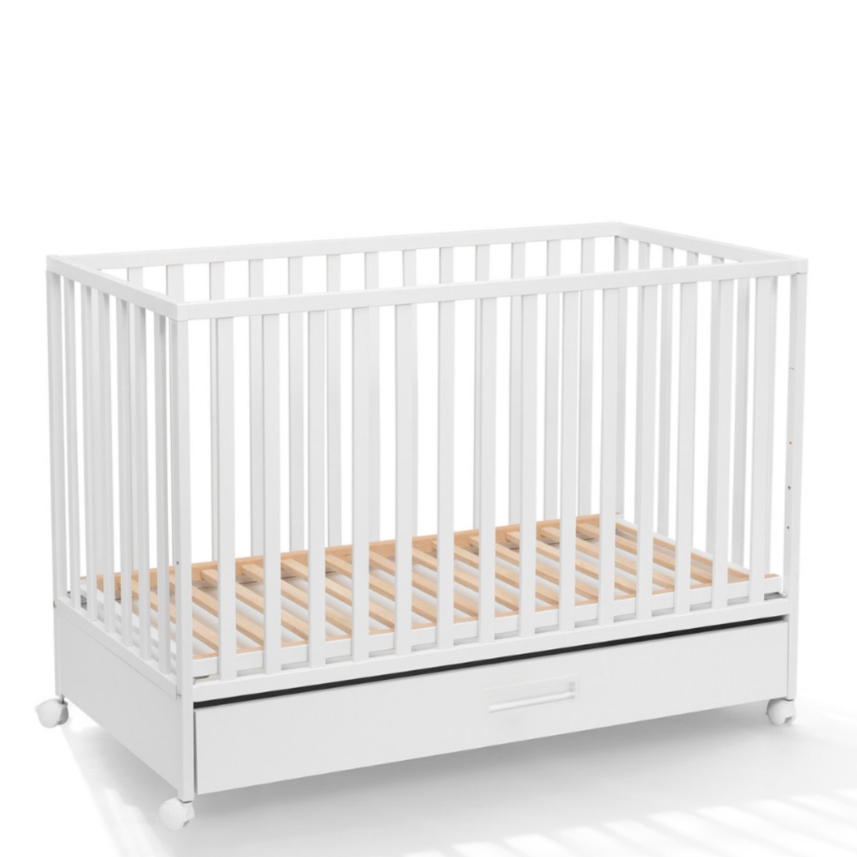 ATB Meble - Białe Łóżeczko z Szufladą na Kółkach 120x60 LUX