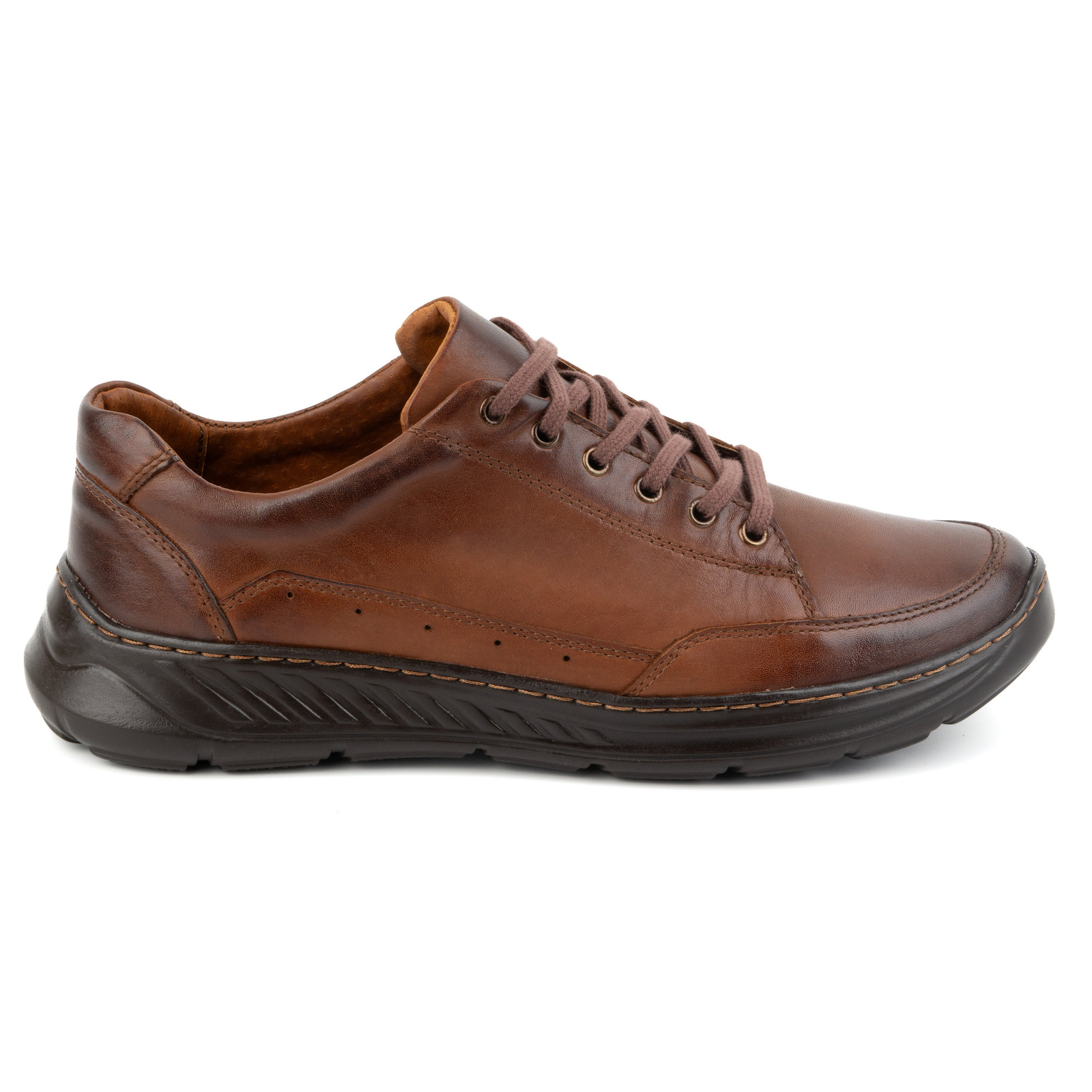 Buty męskie skórzane casual 928ma brązowe - Buty Olivier