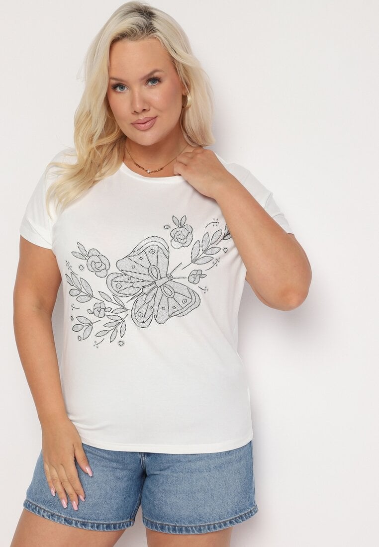 Biały Klasyczny Bawełniany T-shirt z Nadrukiem Wiloa