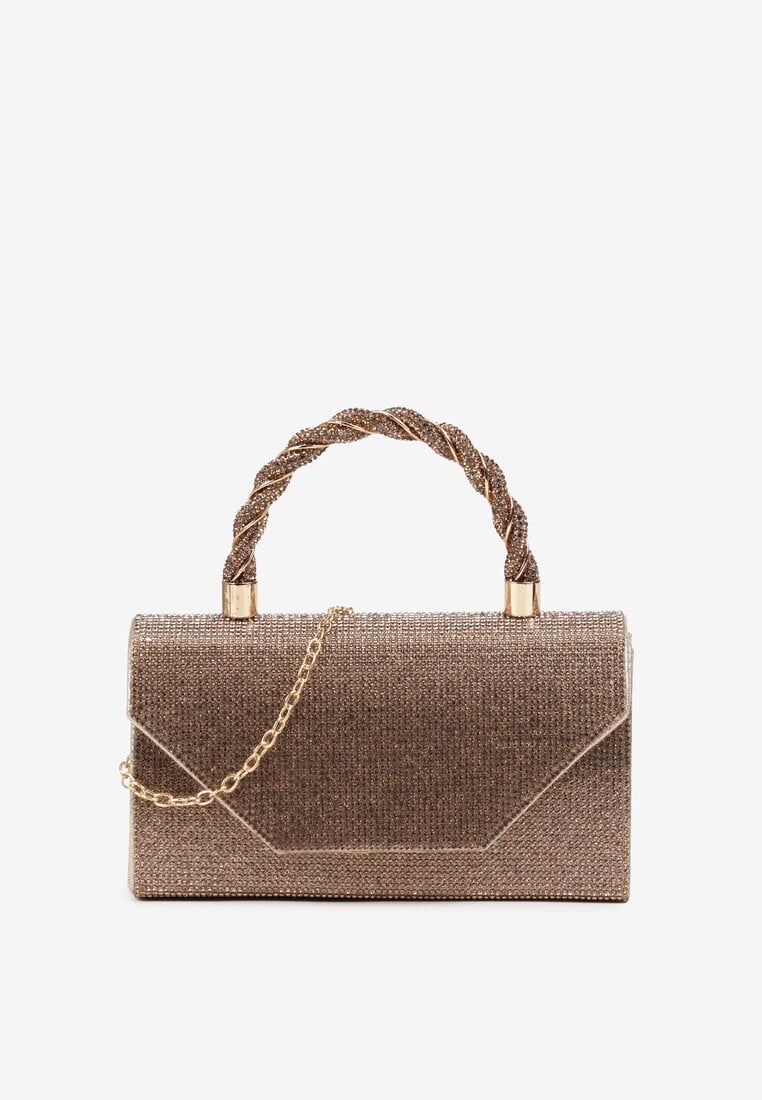 Złota Wieczorowa Torebka Cyrkoniowa z Rączką Zapinana na Magnes Jilagia