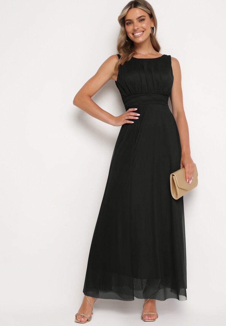 Czarna Sukienka Koktajlowa z Tiulowym Dołem Elasoria