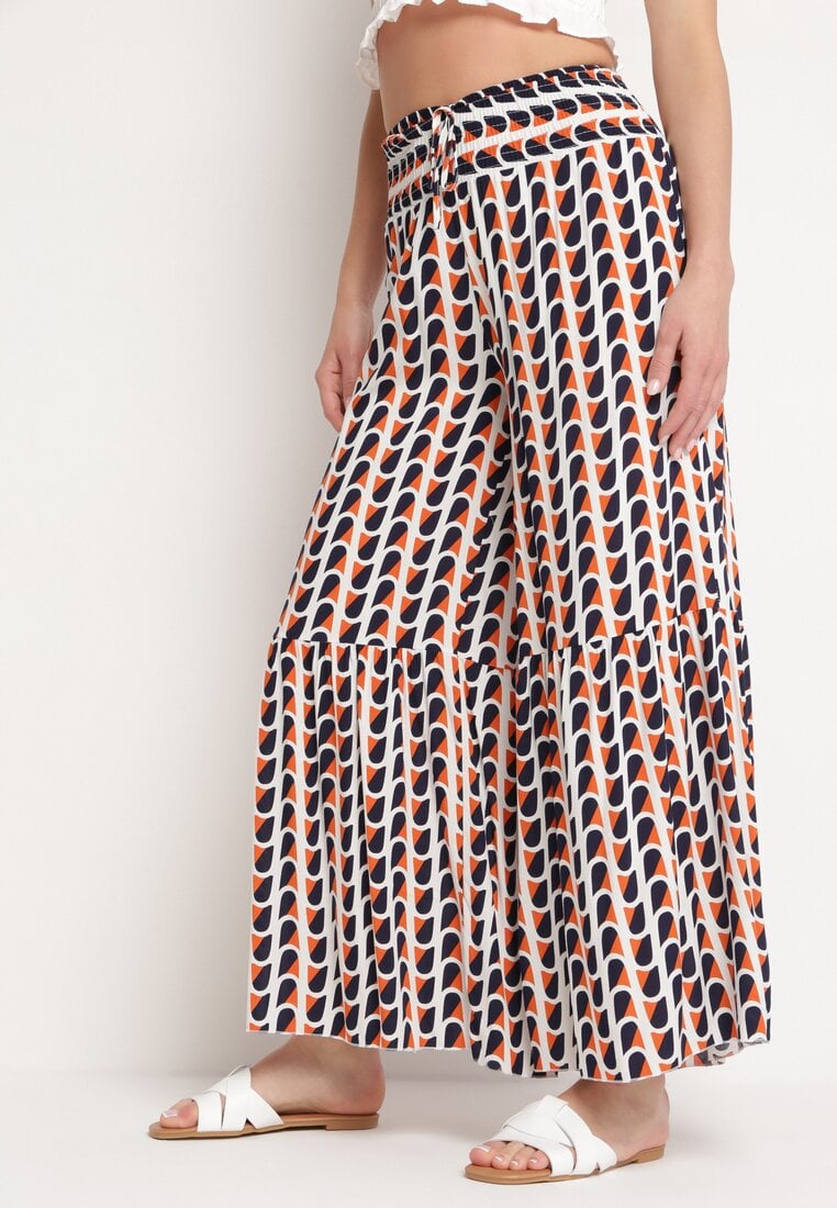 Pomarańczowo-Granatowe Wiskozowe Spodnie Palazzo z Gumką w Pasie i Wysokim Stanem Tiimabell