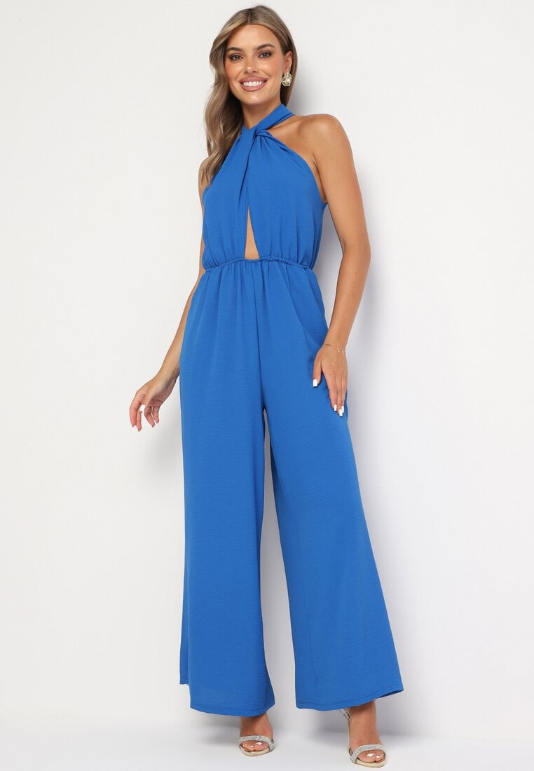 Niebieski Kombinezon o Taliowanym Kroju Bez Rękawów Rivassina