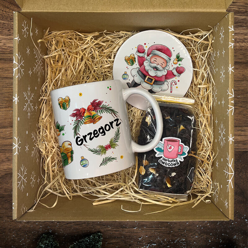 Zestaw prezentowy z herbatą - kubek z imieniem - Mikołaj
